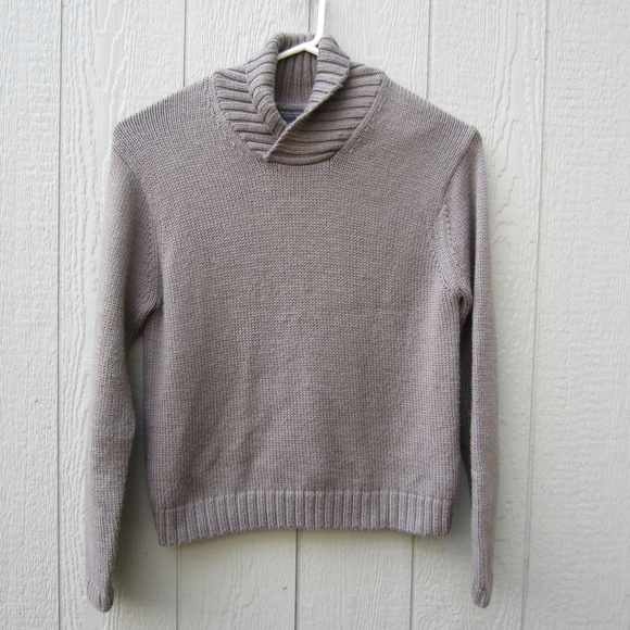 Banana Republic Sweater Mens XL Beige Shawl Collar 100% Wool Knit Heavy Grandpa - Picture 1 of 11